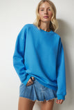 Gök Mavi Şardonlu Oversize Sweatshirt MC00232