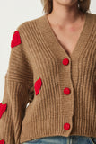 Taba Çilek Motifli Oversize Triko Hırka PF00008