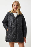 Siyah Kapüşonlu Kapitone Oversize Mont  FN02905
