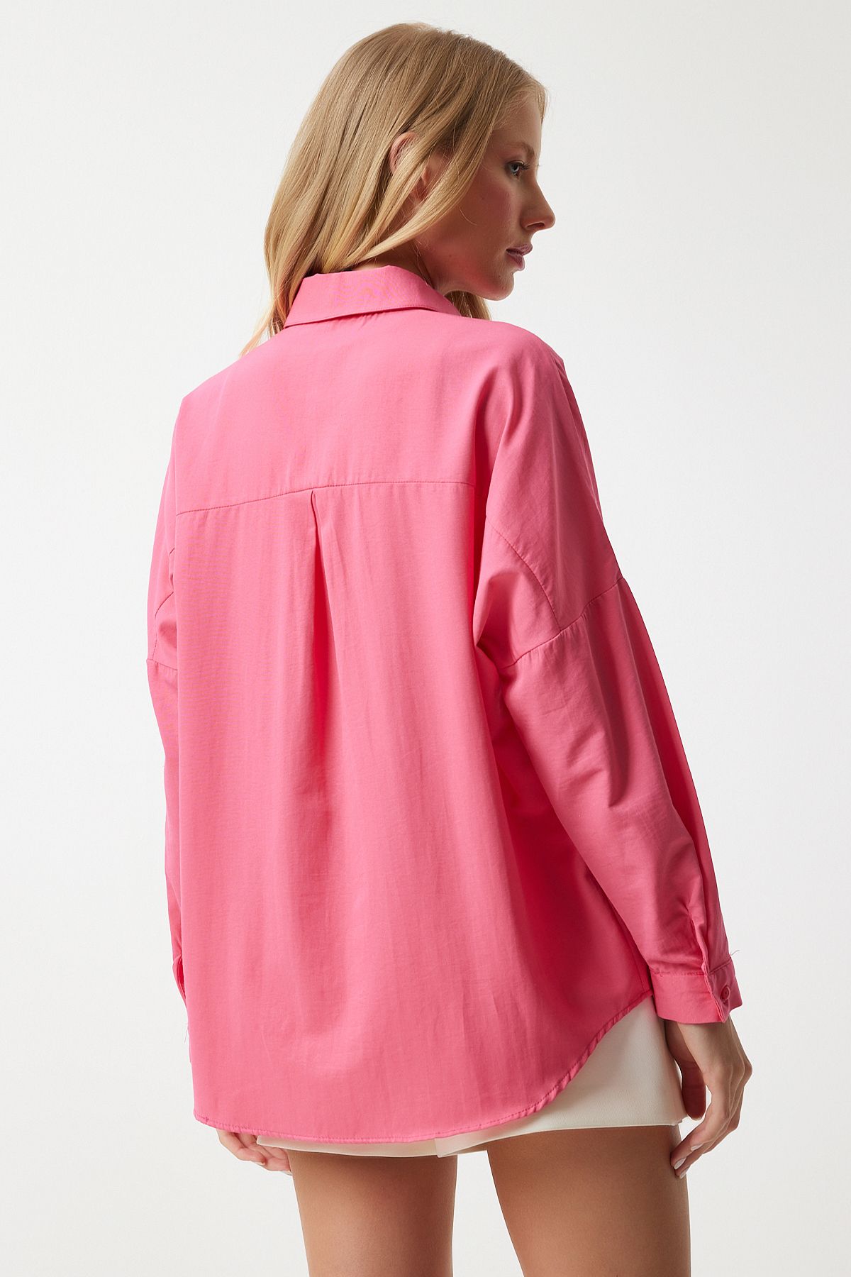 Pembe Oversize Uzun Basic Gömlek MX00167