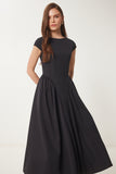 Siyah Midi Poplin Elbise UB00359
