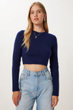 Lacivert Basic Crop Triko Kazak MX00248