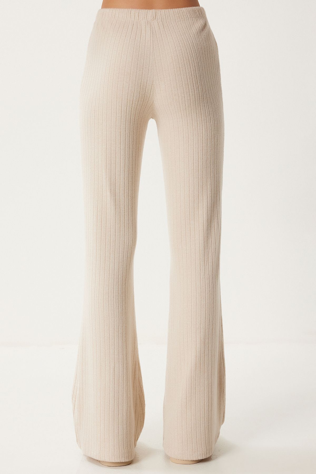 Krem Rahat Fitilli Örme Bluz Pantolon Takım RG00047