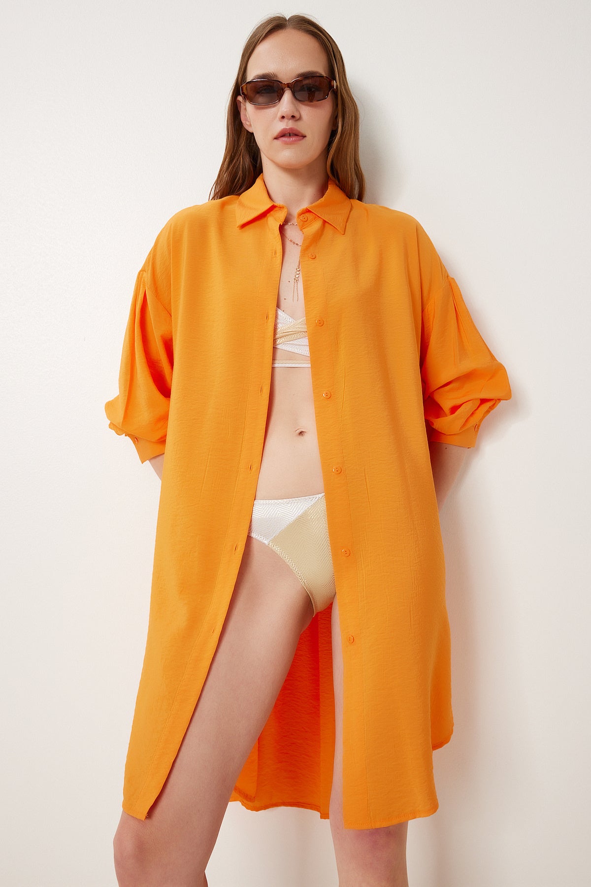 Oranj Oversize Midi Ayrobin Gömlek Elbise WF00106