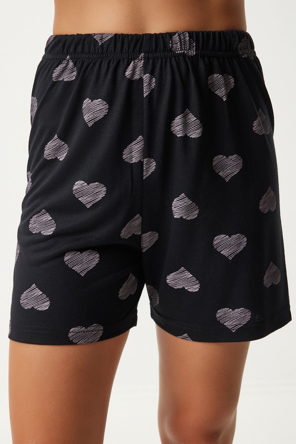 Siyah Kalpli Gömlek Şort Pijama Takımı EC00041