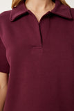 Bordo Polo Yaka Pike Örme T-Shirt DP00254