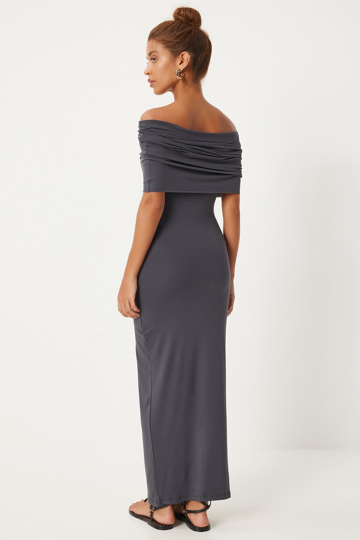 Füme Carmen Yaka Saran Örme Elbise  FN03266