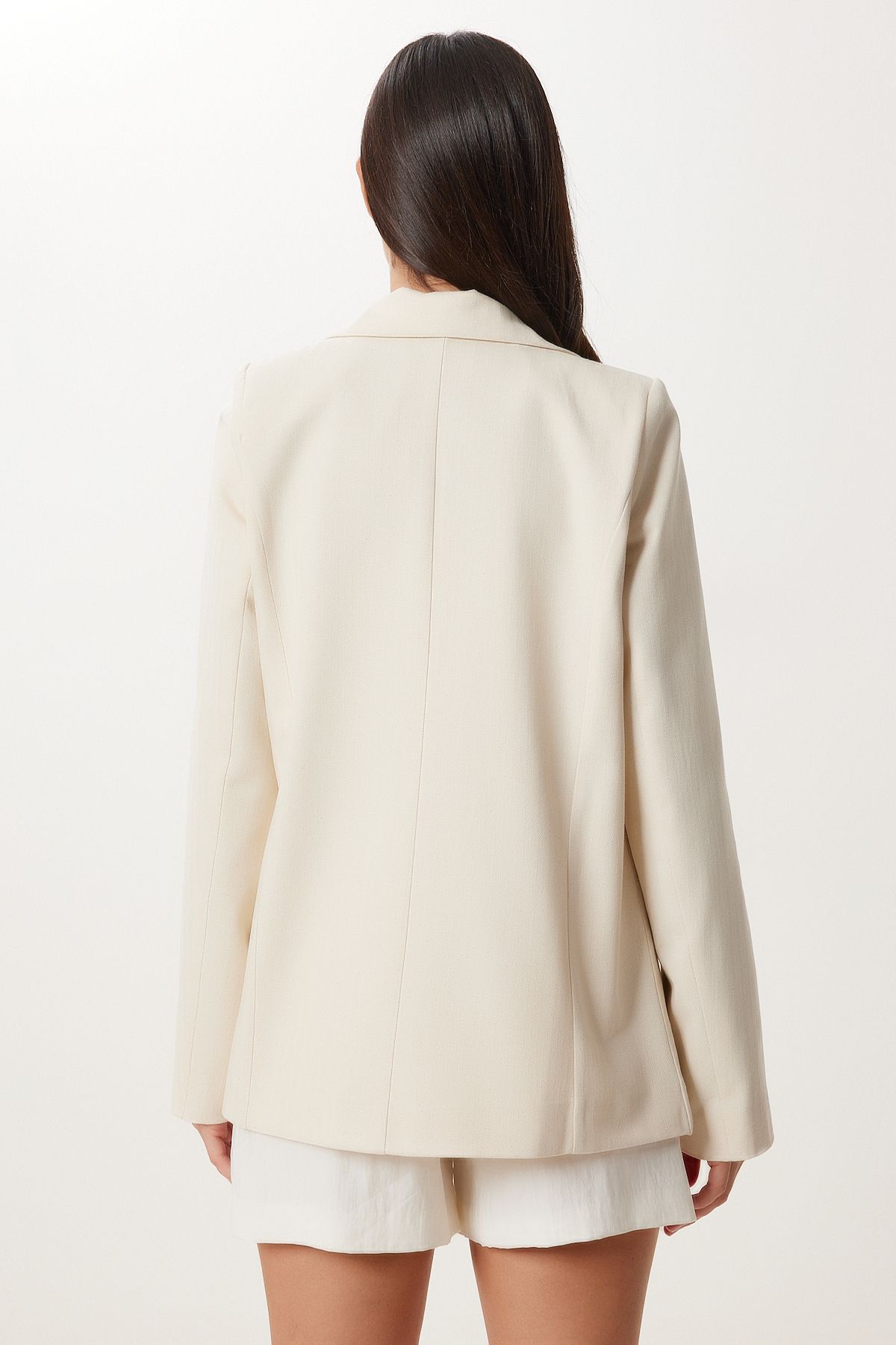 Krem Vatkalı Keten Blazer Ceket XL00004