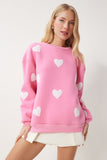 Pembe Kalpli Dokulu Şardonlu Örme Sweatshirt MP00030