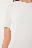 Beyaz Basic Fitilli Örme Bluz HF00468