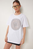 Beyaz Şık Taşlı Örme T-Shirt BW00005