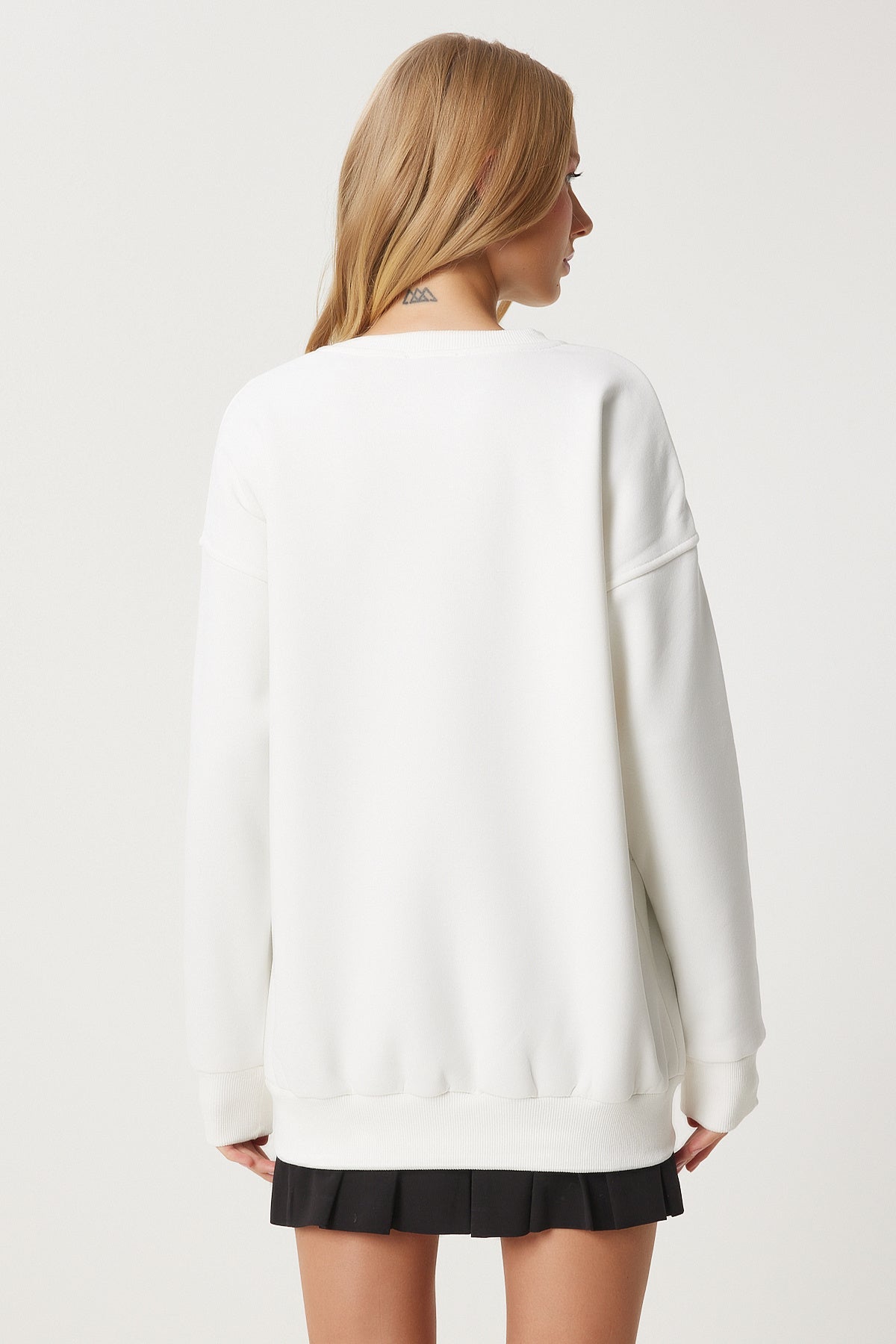 Ekru Baskılı Oversize Şardonlu Örme Sweatshirt KB00038