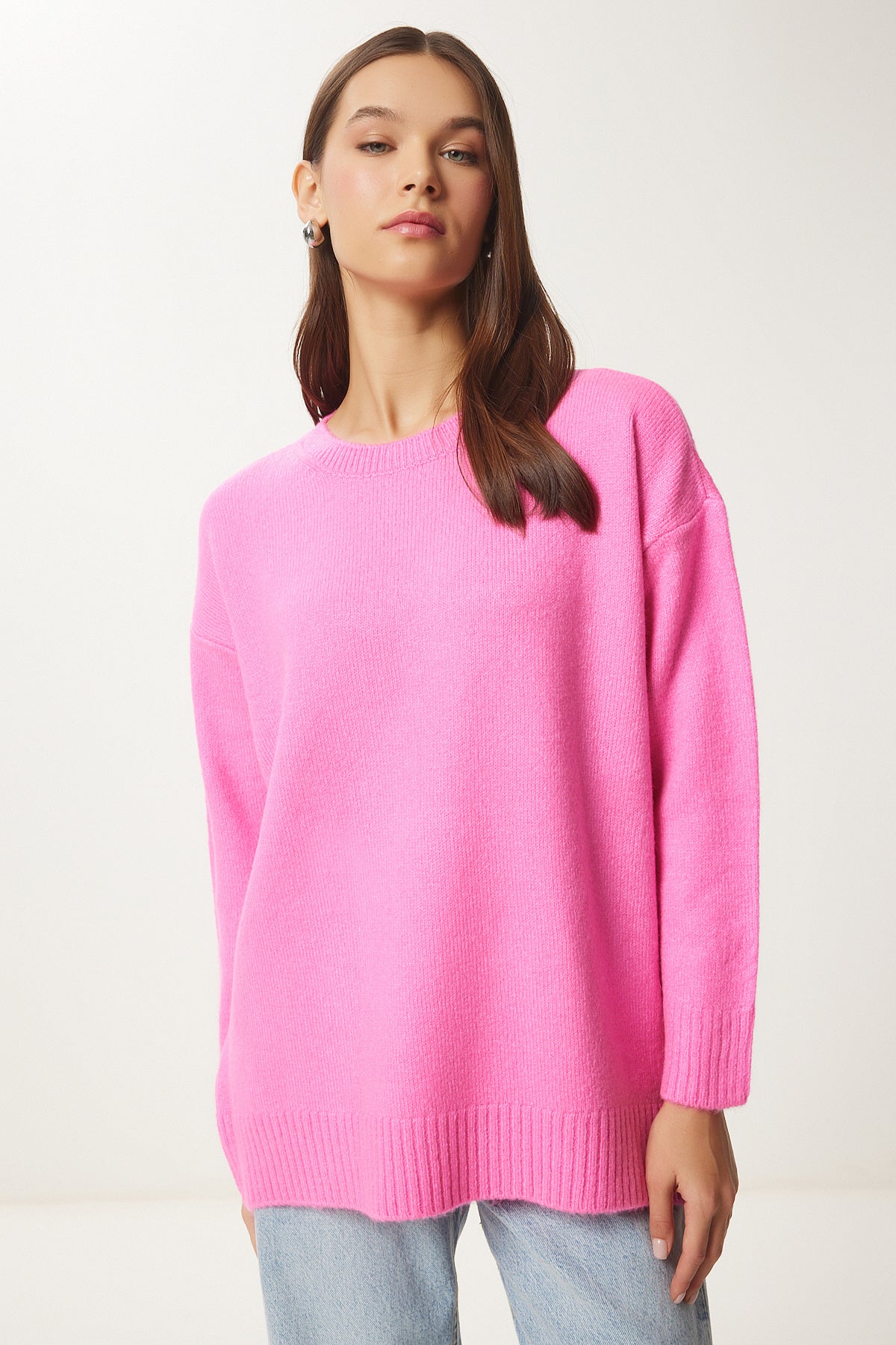 Pembe Oversize Triko Kazak PN00054