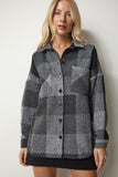 Gri Siyah Desenli Oversize Kaşe Oduncu Gömlek TU00034