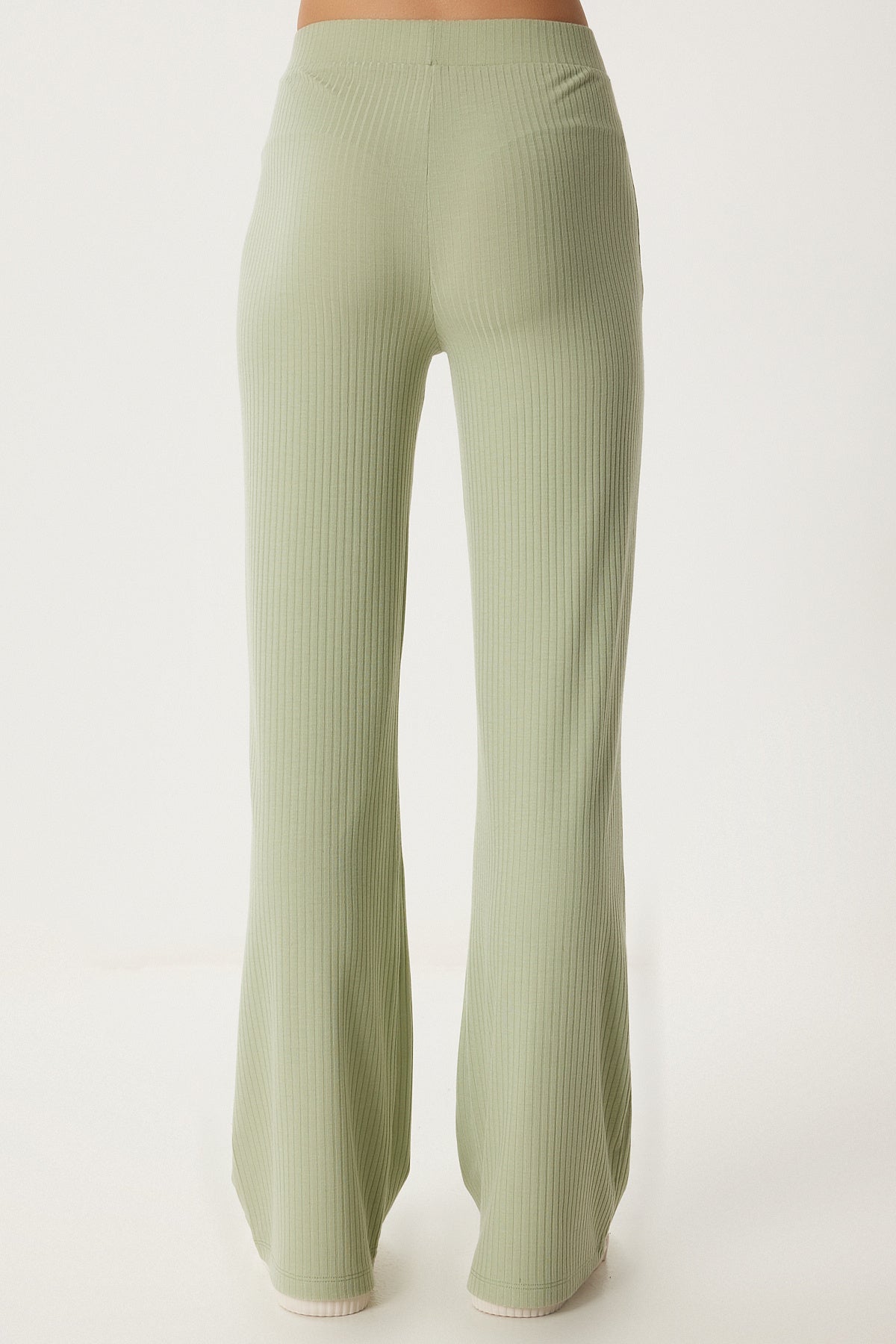 Çağla Yeşili Rahat Fitilli Örme Bluz Pantolon Takım OW00054