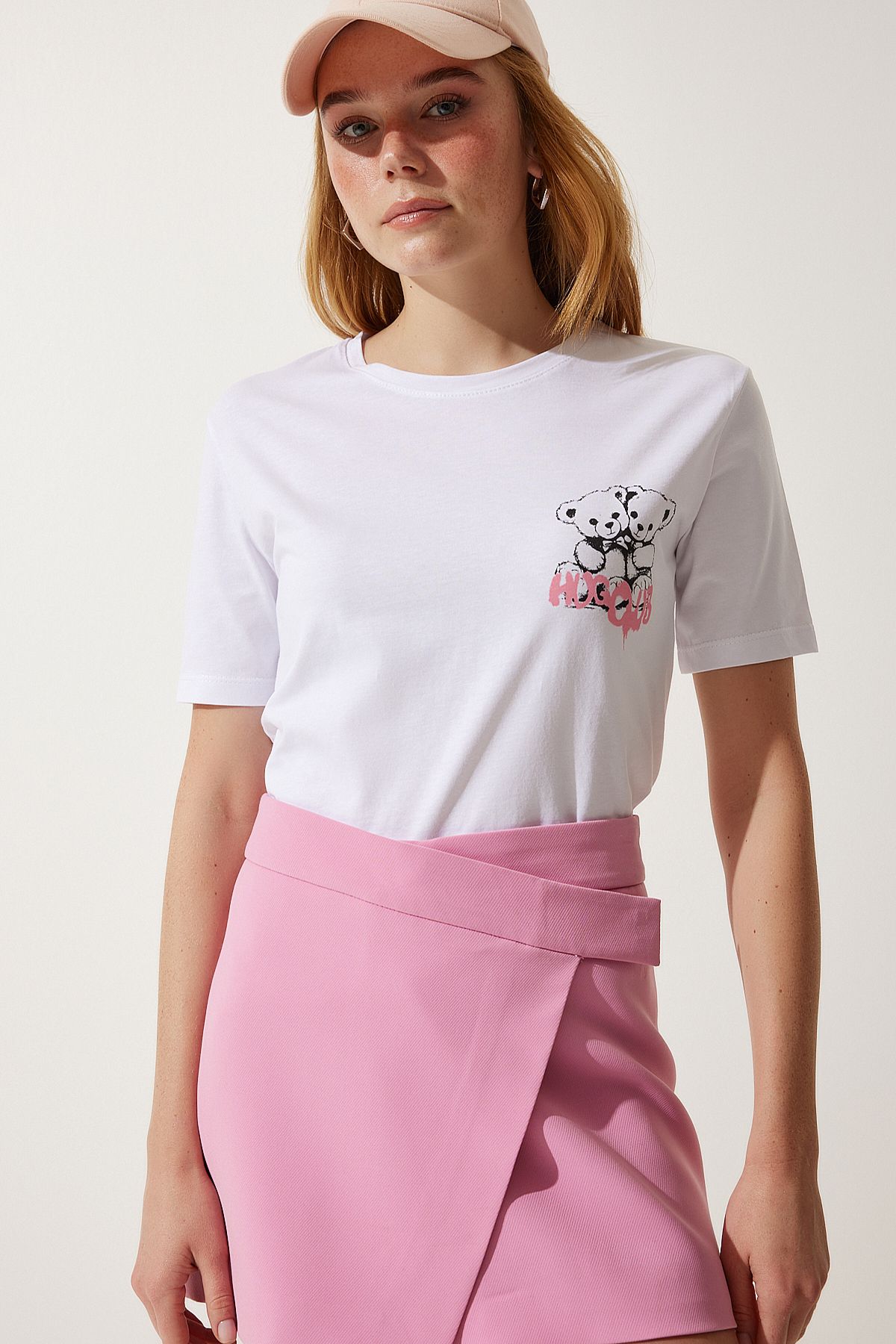 Beyaz Ayıcık Baskılı Örme T-Shirt MC00277