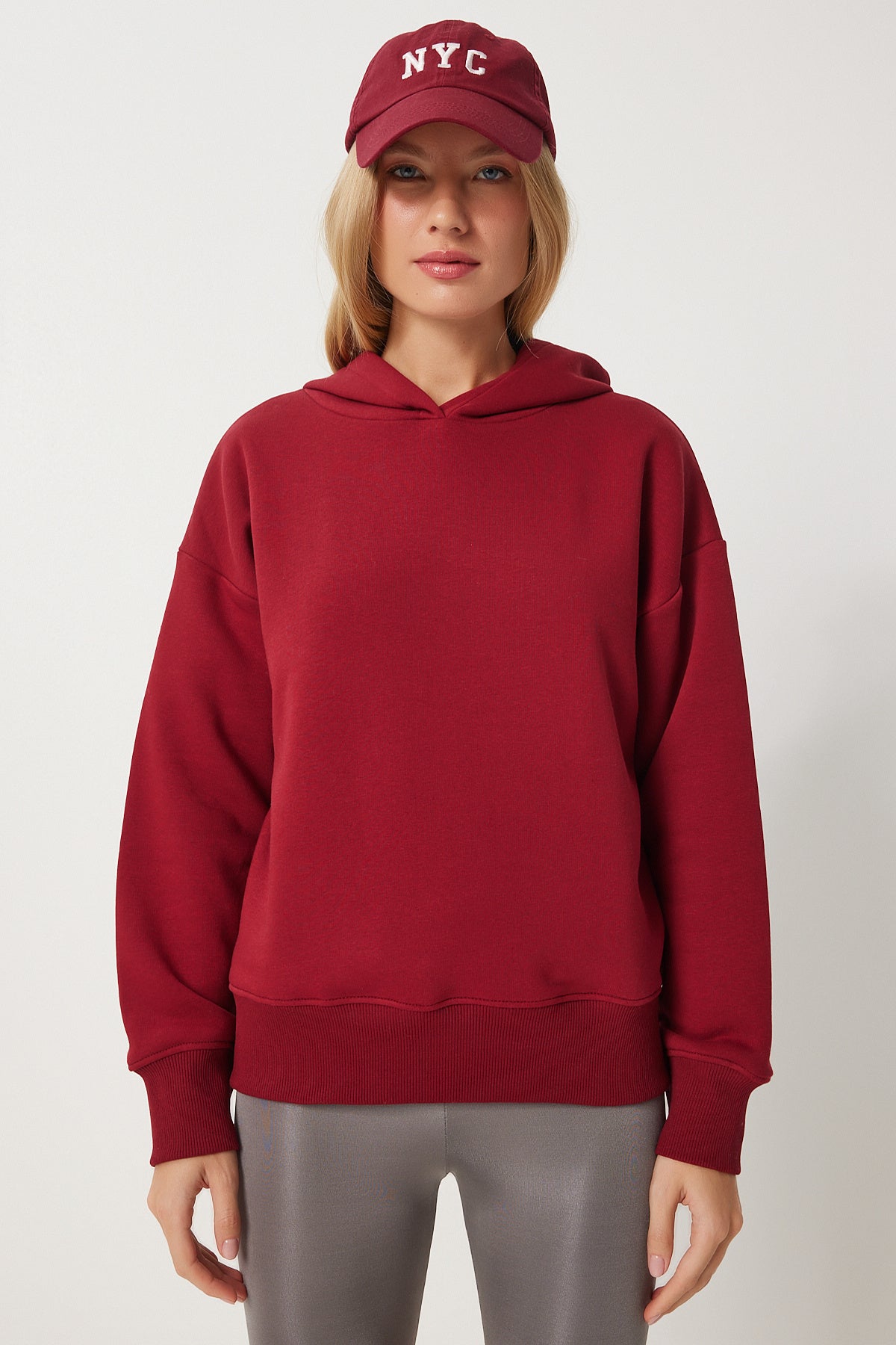 Bordo Kapüşonlu Şardonlu Sweatshirt OW00050