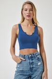 İndigo Mavi Askılı Crop Örme Bluz OW00030