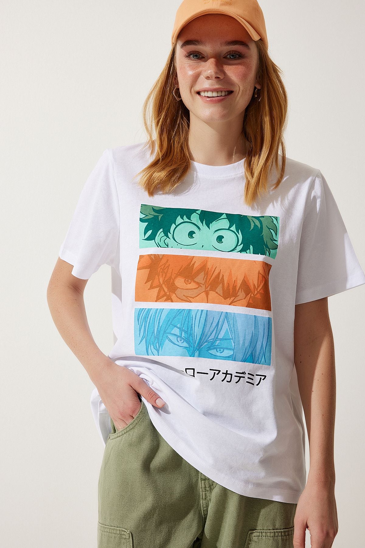 Beyaz Renkli Baskılı Oversize Örme T-Shirt WO00034