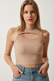 Bisküvi Cut Out Detaylı Fitilli Crop Örme Bluz KH00089