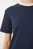 Lacivert Kontrast Renkli Pamuklu Örme T-Shirt CR00472
