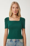 Yeşil Kare Yaka Fitilli Crop Bluz GT00007