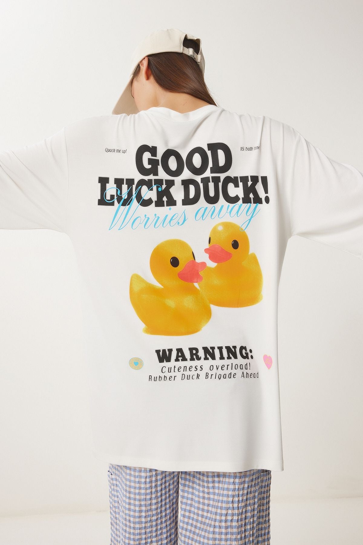 Ekru Oversize Baskılı Pamuklu Örme T-Shirt UB00372