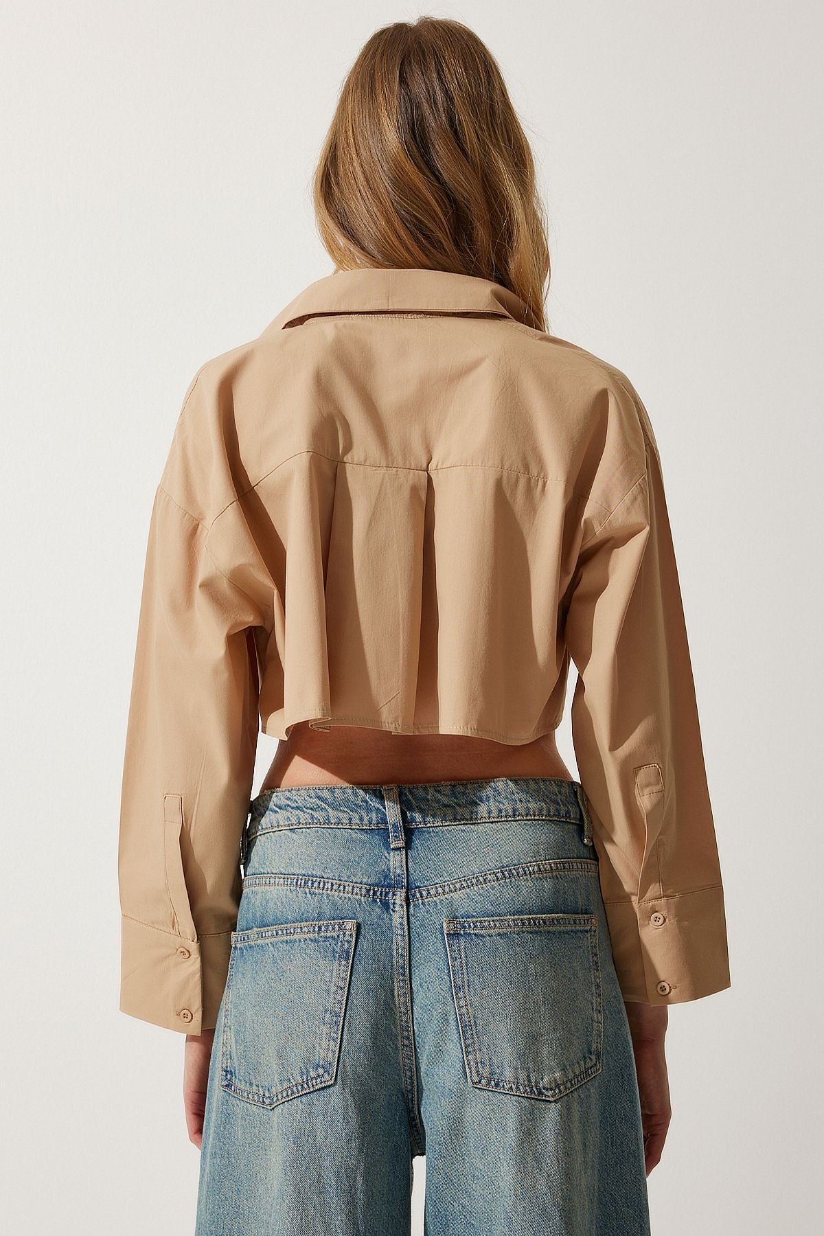 Kum Fermuarlı Poplin Crop Gömlek WF00067