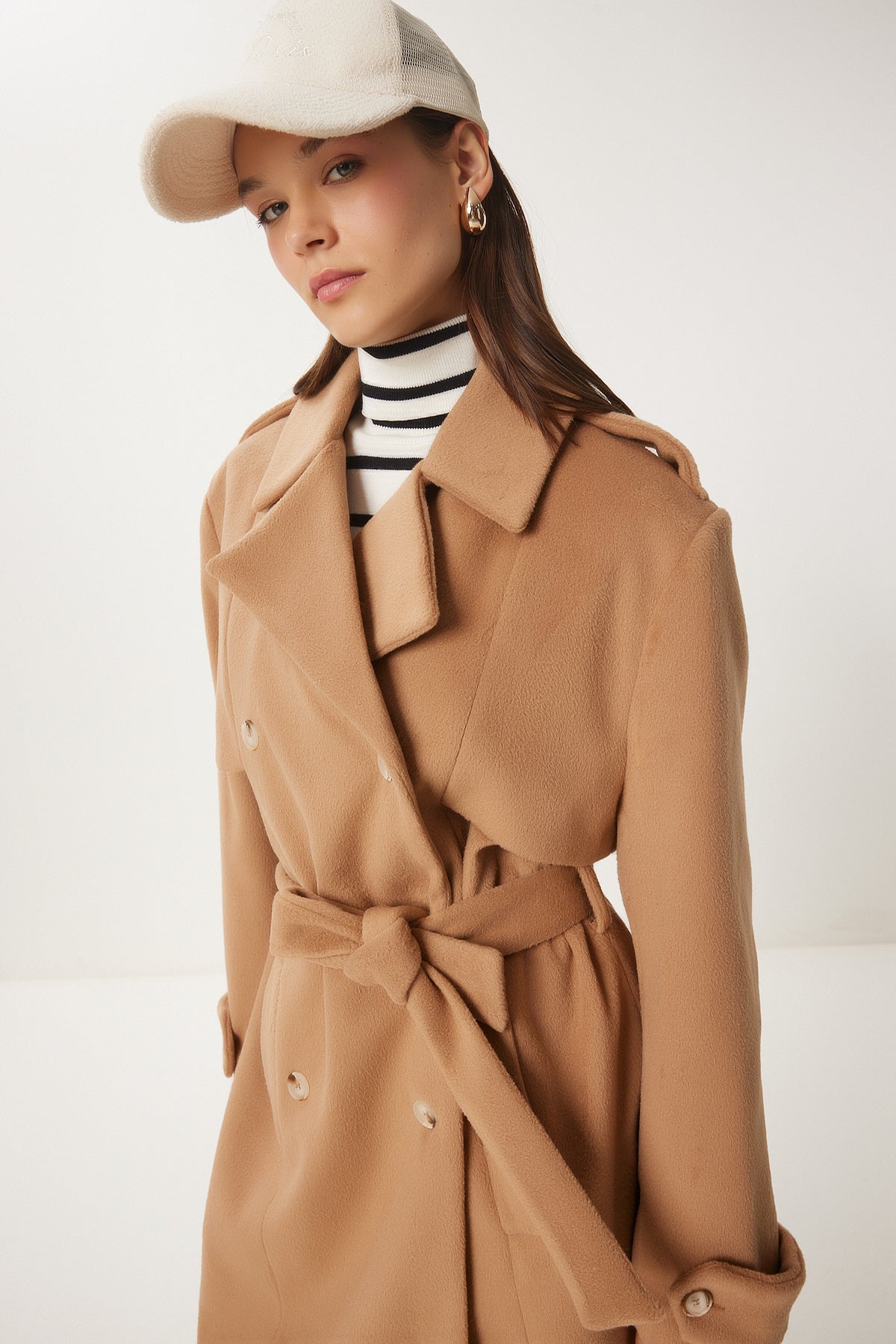 Bisküvi Premium Oversize Kaşe Kaban FN03441