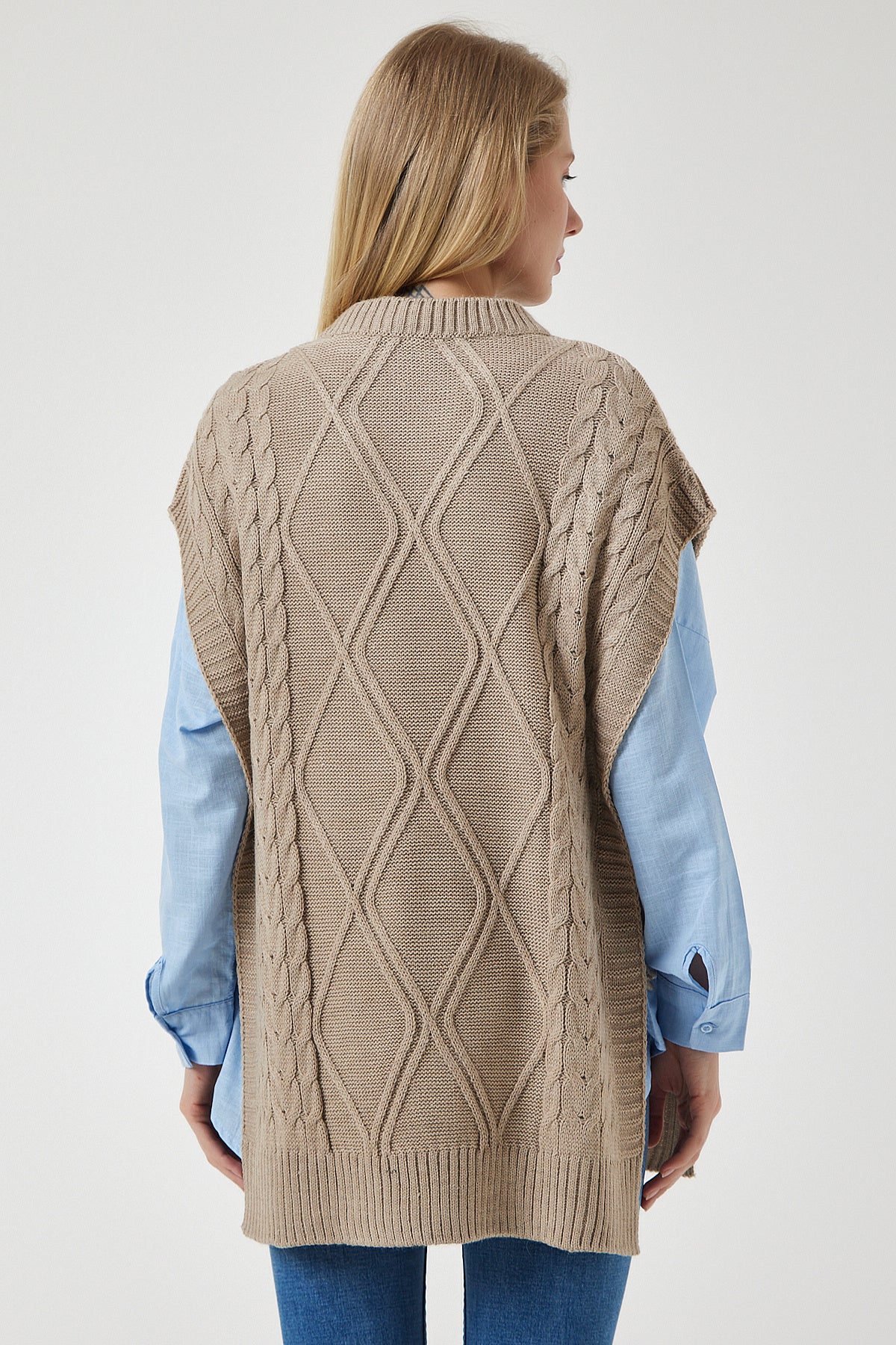 Bej Bağlama Detaylı Oversize Triko Süveter YG00104