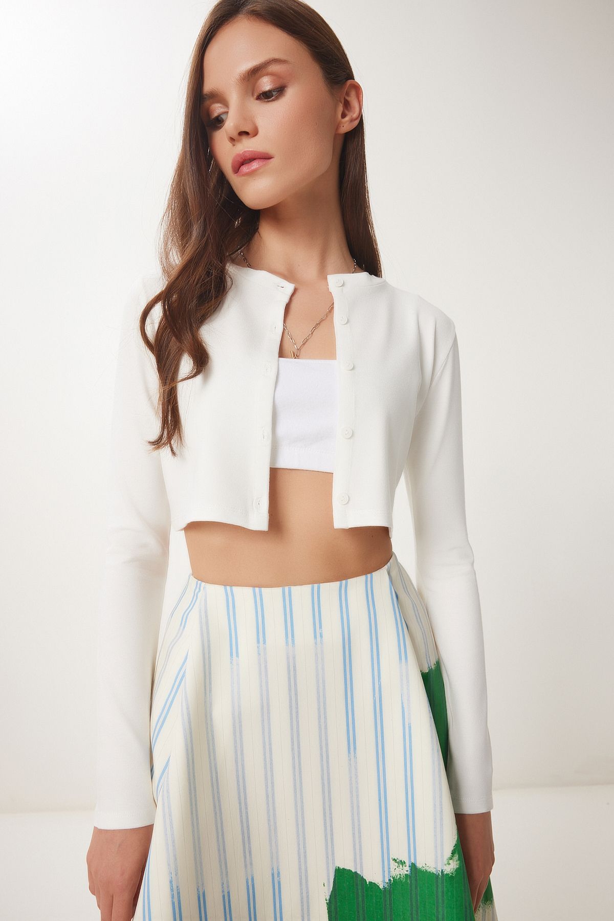 Kemik Çilek Örme Crop Bolero Hırka UB00384