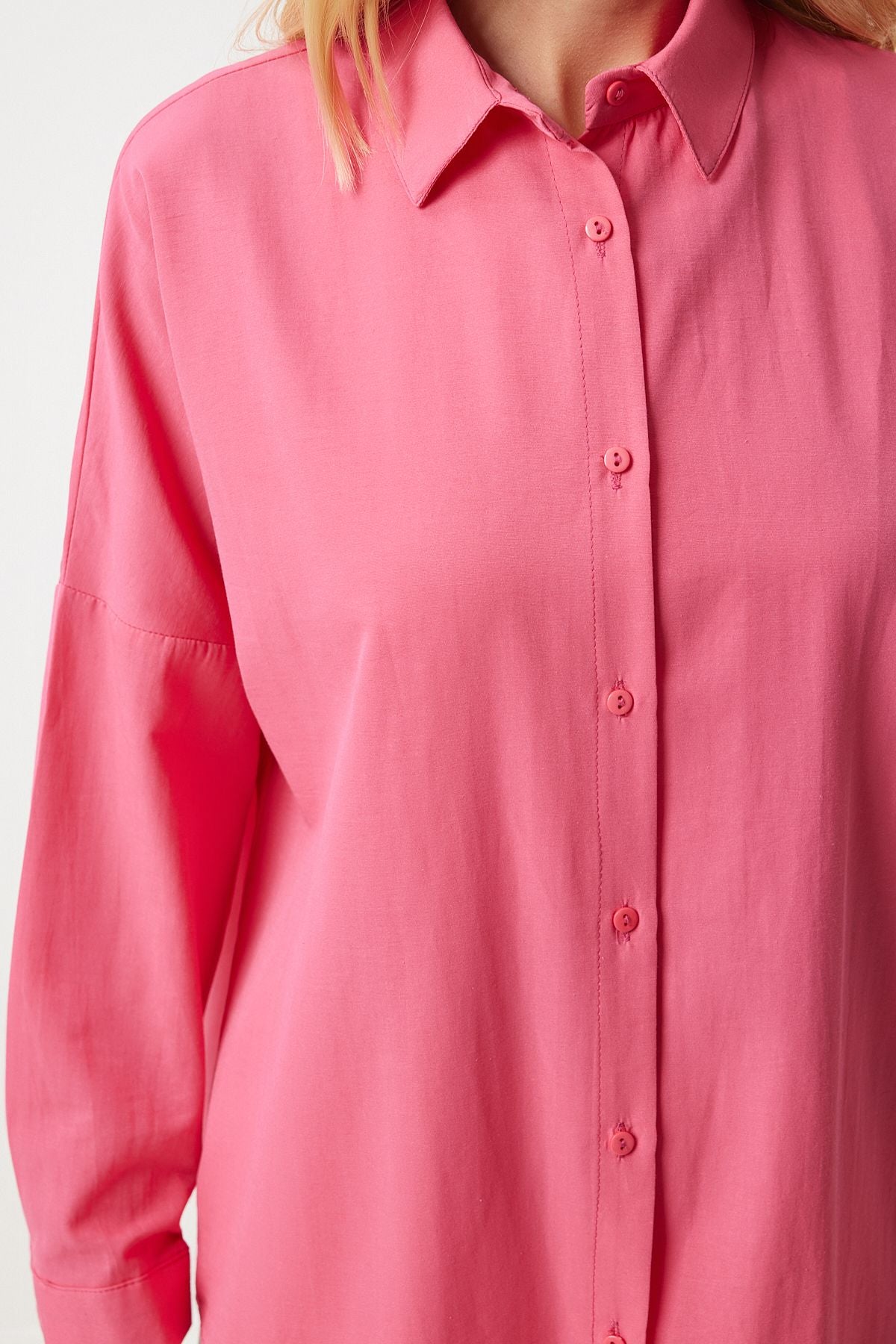 Pembe Oversize Uzun Basic Gömlek MX00167