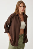 Acı Kahve Oversize Uzun Basic Gömlek  DD00842