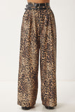 Bej Siyah Leopar Desenli Çift Kemerli Culatte Dokuma Pantolon FN03412