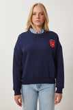 Lacivert Baskılı Şardonlu Örme Sweatshirt BF00099