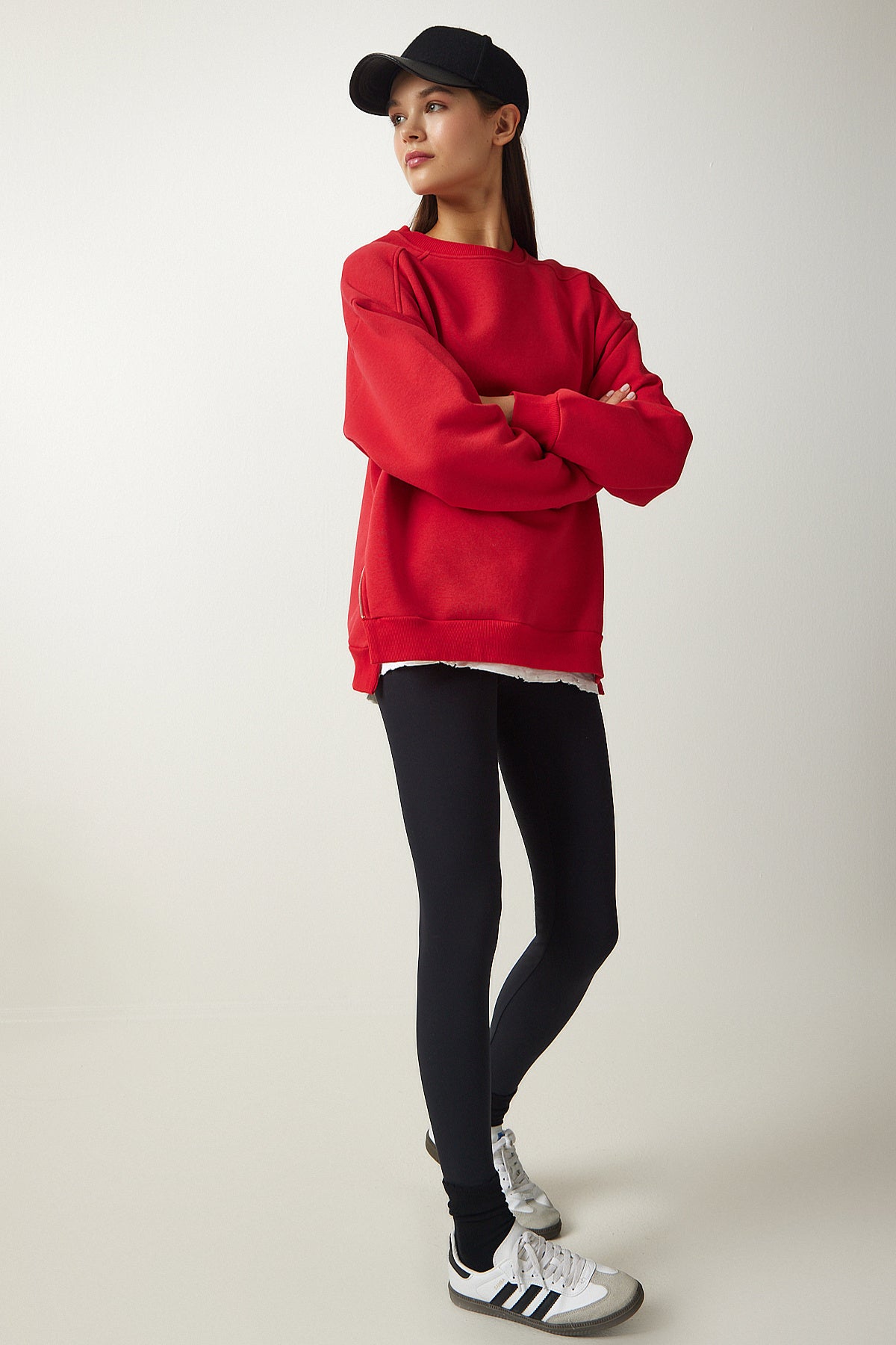Kırmızı Fermuar Detaylı Şardonlu Örme Sweatshirt UB00148