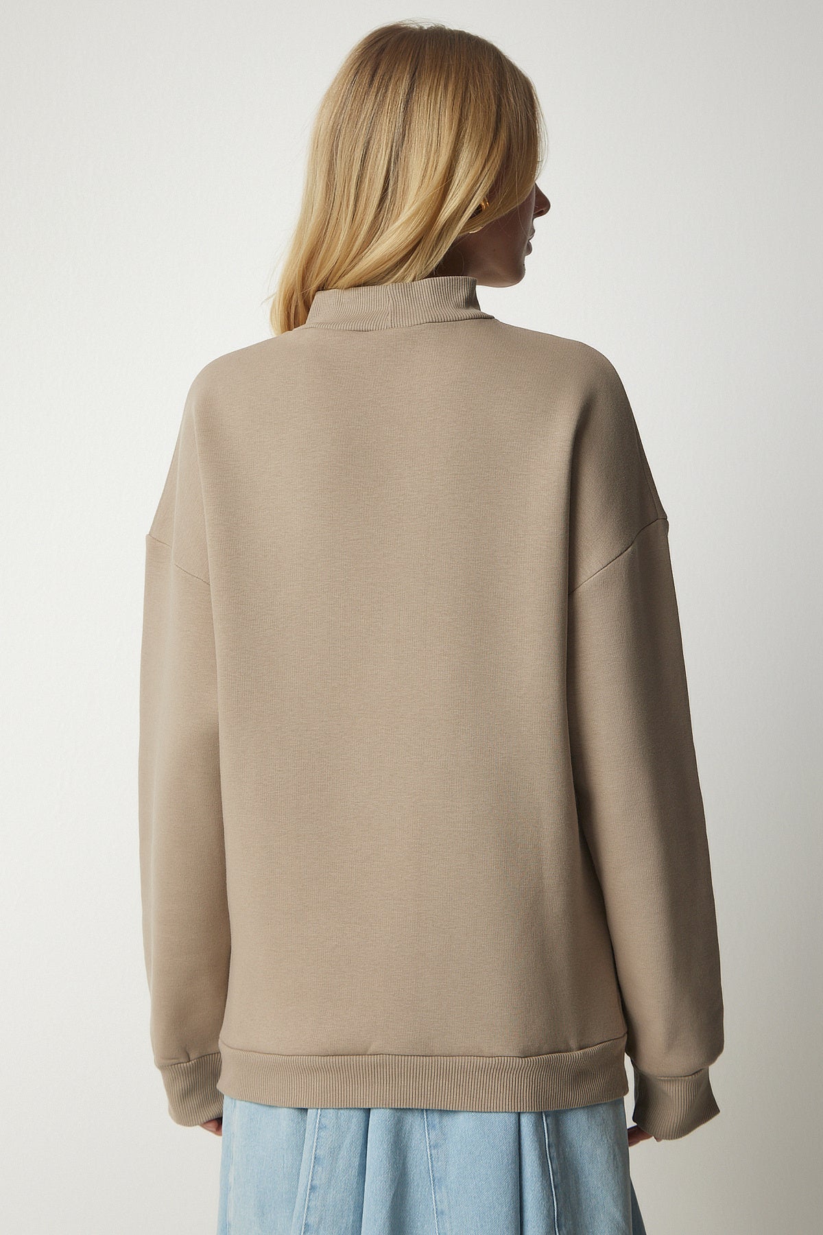 Vizon Dik Yaka Basic Şardonlu Sweatshirt UB00166