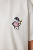 Ekru Ayıcık İşlemeli Pamuklu Örme T-Shirt CR00485