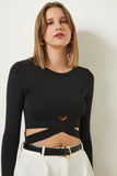 Siyah Cut Out Detaylı Crop Bluz CE00091
