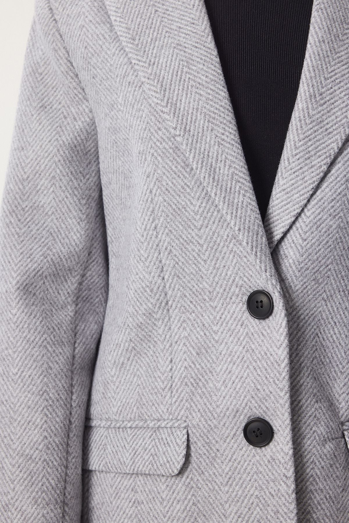 Gri Deri Detaylı Kışlık Blazer Ceket FN03405