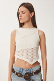 Krem Ajurlu Yazlık Crop Triko Bluz HF00469