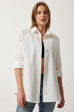 Ekru Oversize Uzun Basic Gömlek DD00842