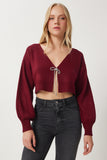 Bordo Taşlı Fiyonk Bağlamalı Crop Triko Hırka Kİ00110