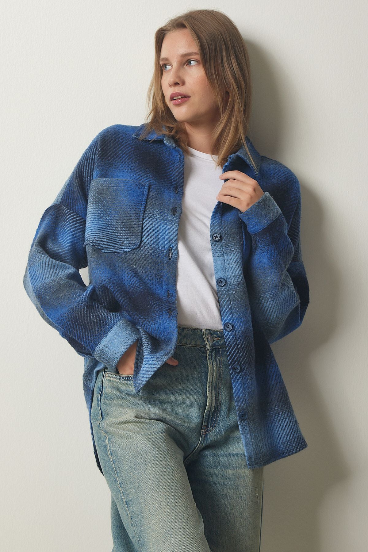 Mavi Oduncu Oversize Kaşe Gömlek Ceket TU00035