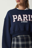 Lacivert Baskılı Şardonlu Crop Örme Sweatshirt HF00444