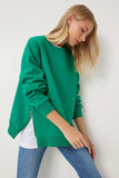 Koyu Yeşil Fermuar Detaylı Şardonlu Örme Sweatshirt UB00148