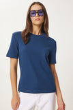 Kobalt Mavi Pamuklu Basic Örme T-Shirt AG00001