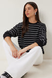 Siyah Beyaz Çizgili Oversize Örme Sweatshirt ZV00339
