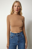 Bisküvi Dik Yaka Fitilli Kaşkorse Crop Bluz ub00165