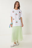 Beyaz Boncuk Detaylı Örme T-Shirt BW00002